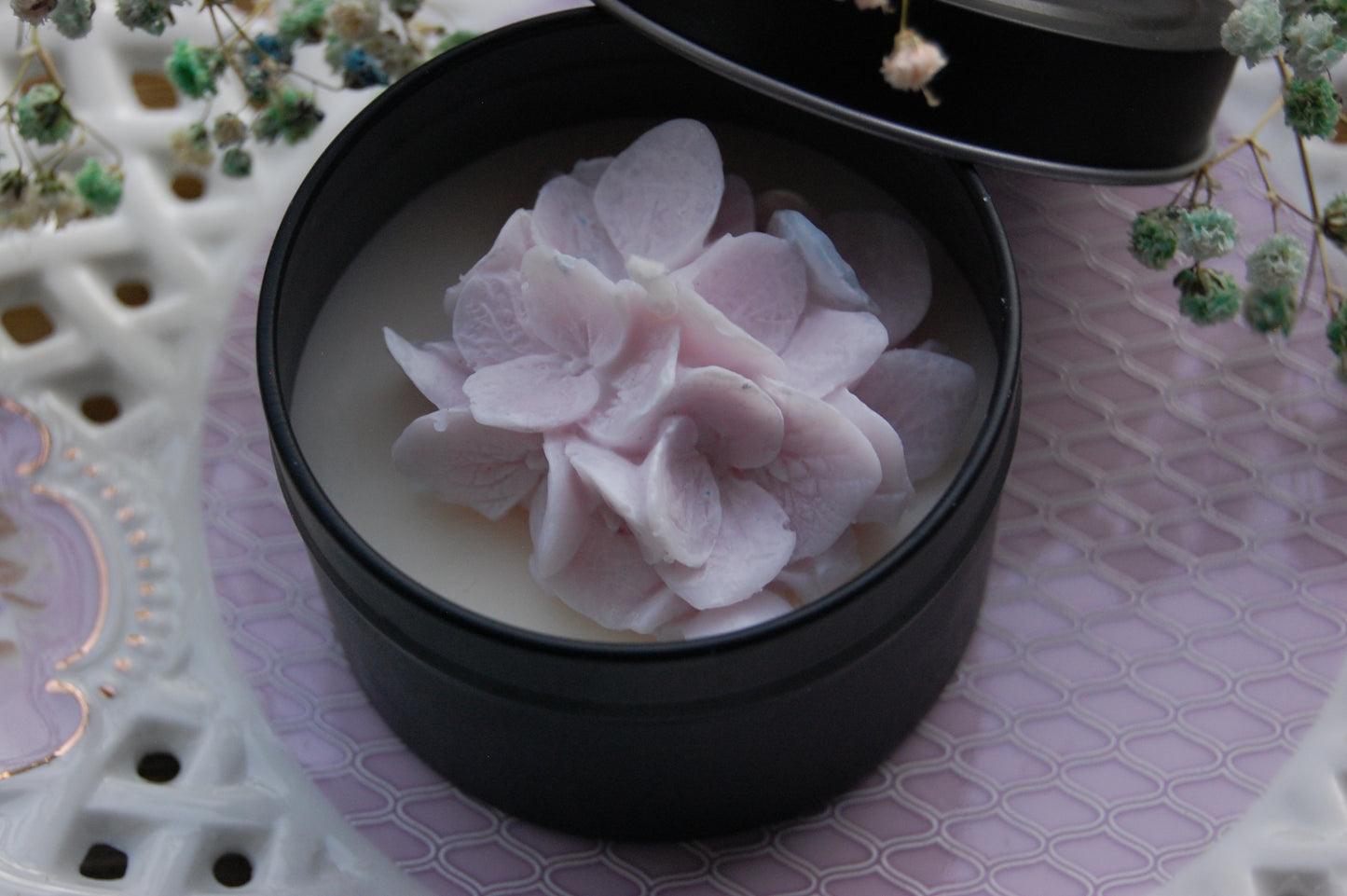Tin with Hydrangea