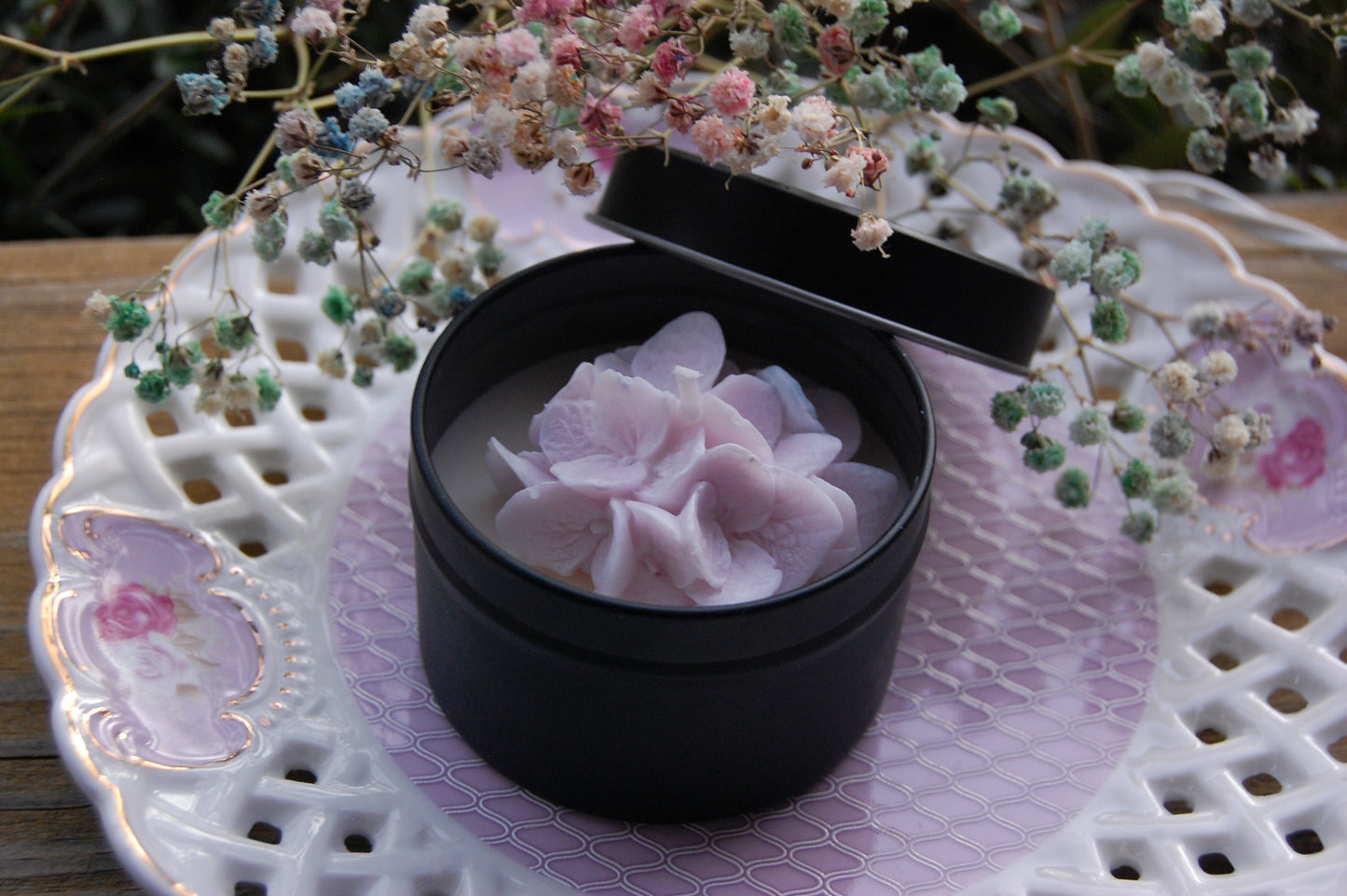Tin with Hydrangea