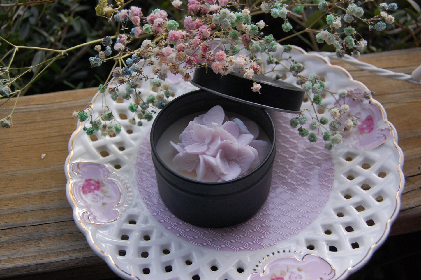 Tin with Hydrangea